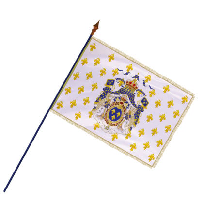 Drapeau Royaume de France : avec hampe en bois - frange filée or galon or - MACAP