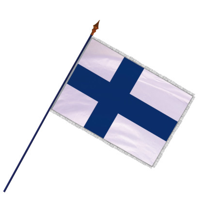 Drapeau Finlande avec hampe, franges et galon argent | MACAP