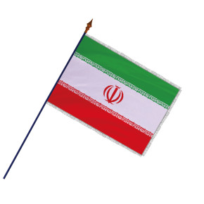 Drapeau Iran avec hampe et franges argent | MACAP