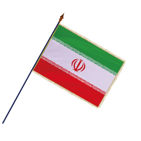 Drapeau Iran avec hampe, franges et galon or | MACAP