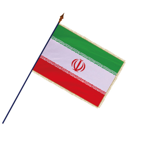 Drapeau Iran avec hampe et franges or | MACAP