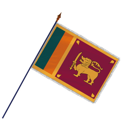 Drapeau Sri Lanka avec hampe, franges et galon argent | MACAP