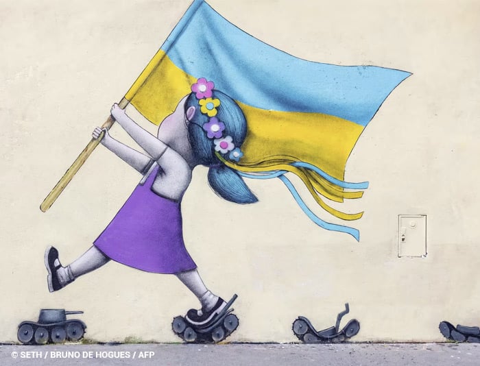 Seth fillette de la fresque l'Ukraine en marche à Paris en 2023